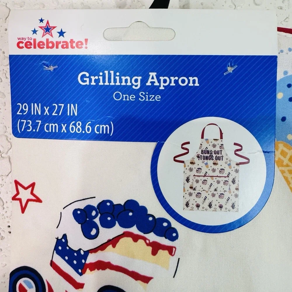 Patriotic Food Fireworks Grilling Apron Celebrate Buns Out Tongs Out 29x27